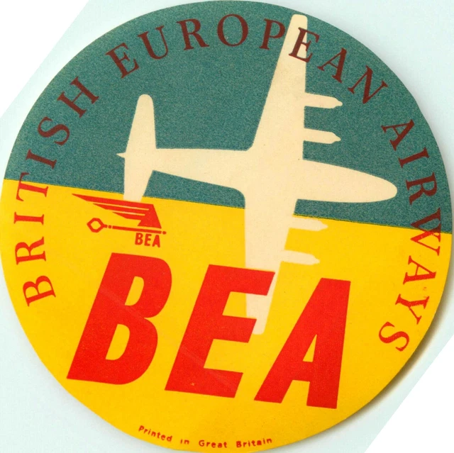 BEA ~BRITISH EUROPEAN Airways~ Colorful & Original Airline Luggage Label, 1955