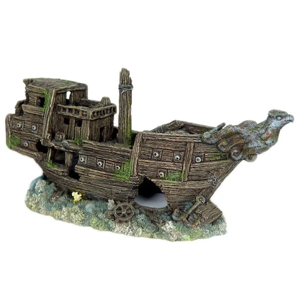 Betta Shipwreck Aquarium Fish Tank Sunken Boat Ornament 30cm