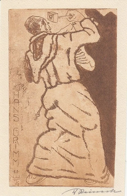 Exlibris Bookplate Radierung Walter Steinecke 1888-1975 Mönch Thesen Luthe 51667