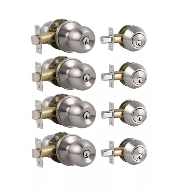 All Keyed Same Entry Door Knobs with Double Cylinder Deadbolt for Exterior Fr...