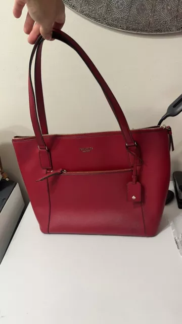 Kate Spade Cara Leather Tote Shoulder Bag Purse - Red, Large