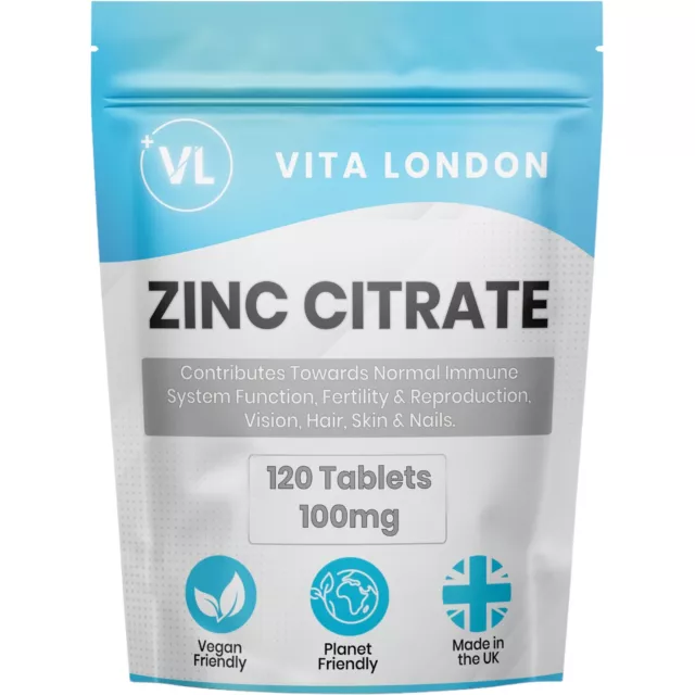 Zinc Citrate - 100mg - High Strength Tablets - For Immune Health Acne Support