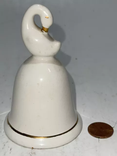 Vintage White Porcelain Swan Bell With A Pink Rose 3.75" Tall 2