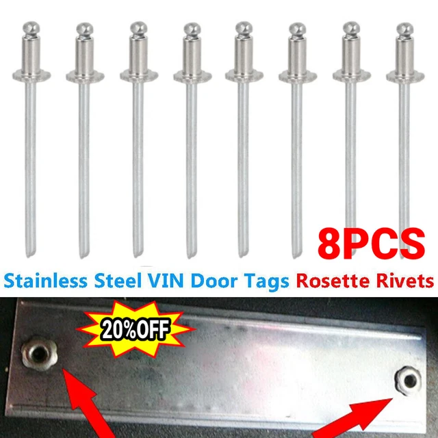 8pcs For Chrysler GM AMC Cars Stainless Steel Rosette Rivets VIN Door Tags-