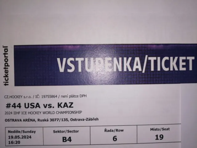 IIHF Eishockey WM 2024 Ostrava 19.05.2024 USA - Kasachstan Tickets USA-KAZ