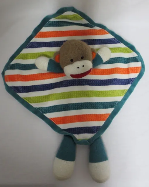 Sock Monkey Baby Starters 12" x 12" Lovey Security Blanket Rattle Stripes
