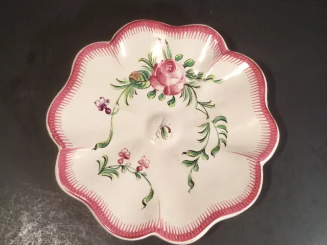 Antique French Floral Faience Hand Painted Rose Dish Plate c.1800's w Mosquito