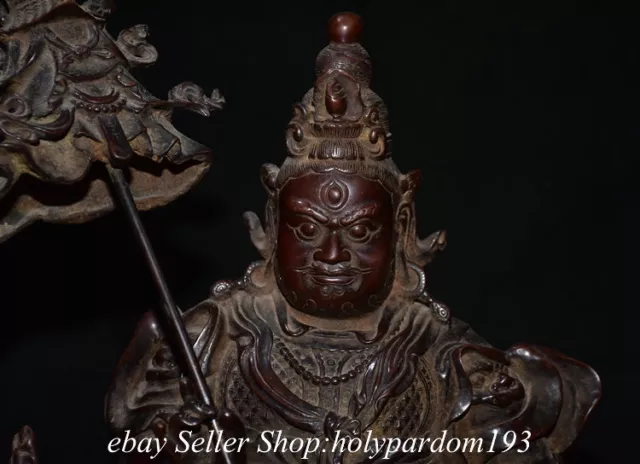 19.2" Marked Old Chinese Purple Bronze Yellow Jambhala Wealth God Lion Statue 3