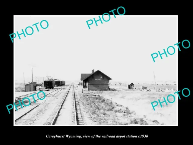 OLD LARGE HISTORIC PHOTO OF CAREYHURST WYOMING THE RAILROAD DEPOT STATION c1930