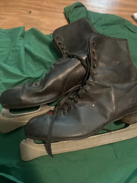 Vintage Black Ice Figure Skates Men's Size 11 with Canada Sheffield Steel Blades
