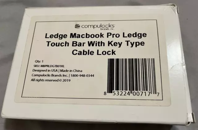 Ledge Macbook Pro Touch Bar With Keyed White Cable Lock w/ Lock Slot Adapter