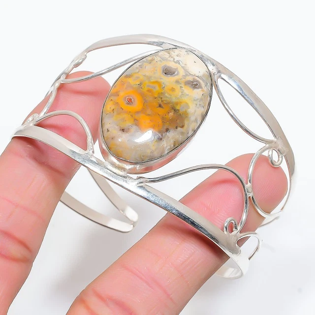 Ocean Jasper Gemstone Handmade 925 Sterling Silver Cuff Bangle Adjustable J160
