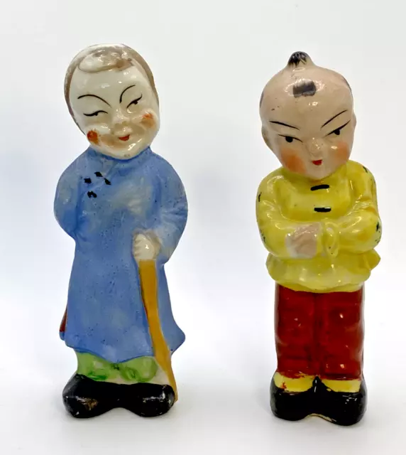 1940's Asian Man & Woman Porcelain Figures Made In Occupied Japan 5" Tall