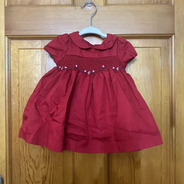 Red NWOT Janie & Jack Smocked Baby Dress, Embroidered Detail Size 3-6 Months