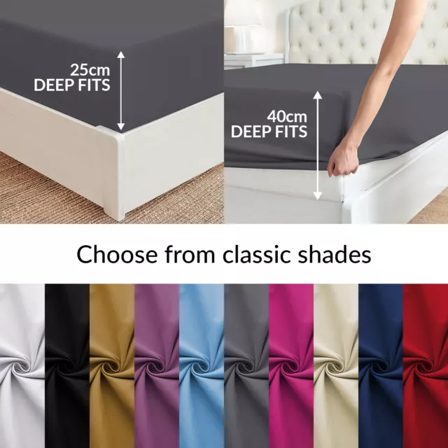 Extra Deep Fitted Sheets 40cm/25cm Elastic Single Double King Size Bed Sheets