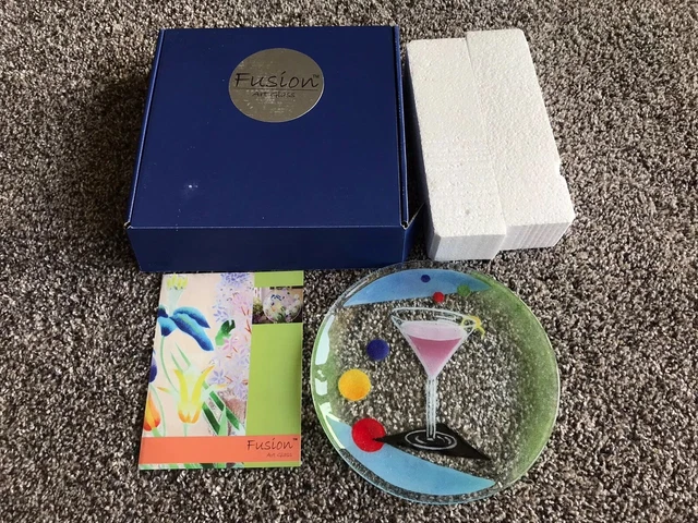 Lot Of 4 Fusion Cocktails Classic Martini Art Glass Plate Fusion Art Glass 2