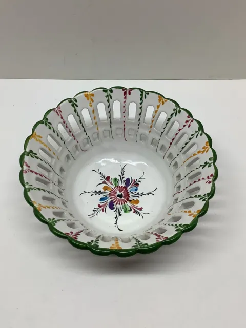 Hand painted articulated bowl from Portugal signed RW #228-A floral EUC
