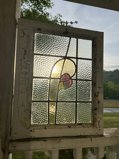 ANTIQUE Stained Glass Window Panel 22” X 18 1/2”
