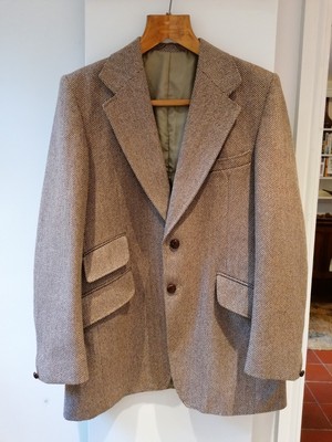 VINTAGE DAKS Simpson Cappotto Tweed anni 1960 UK 44-46R Verde/Marrone Mix in buonissima condizione 