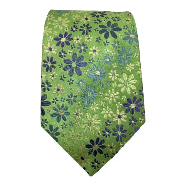 VITALIANO PANCALDI Green Floral Silk  Tie Made In Italy 57"/ 3.9" EX COND