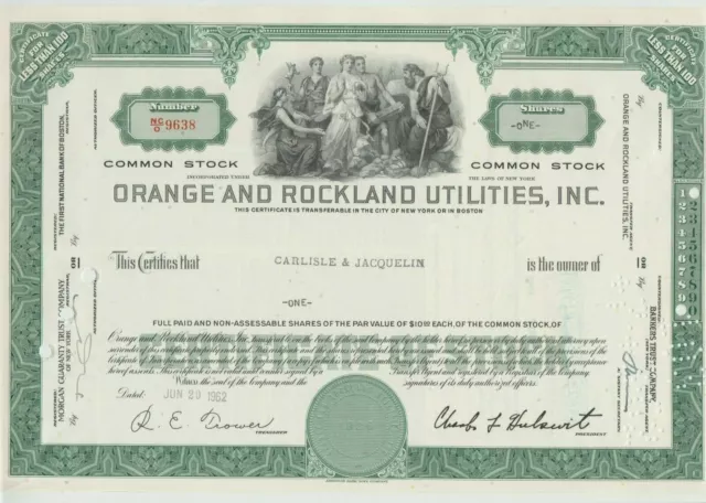 Orange & Rockland Utilities 2 Color Stock Certificate Set New York Con Ed 3