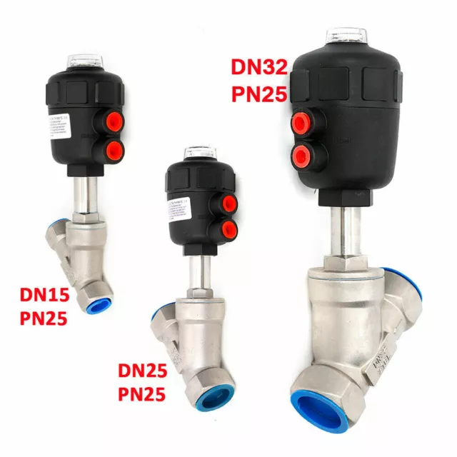 DN15 DN25 DN32 Air Actuated Angle Seat Valve Single Acting Stainless Steel N/C