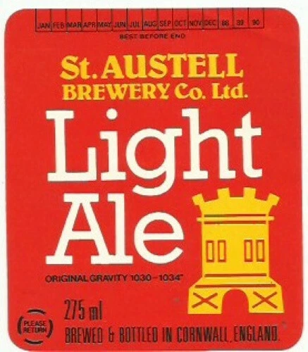 St Austell Brewery Cornwall Light Ale 275ml Beer Bottle Label
