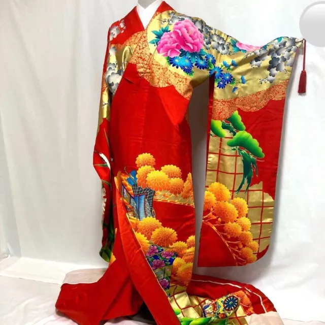 Kimono Iro uchikake red Maizuru pure silk embroidery bridal dress From Japan JP