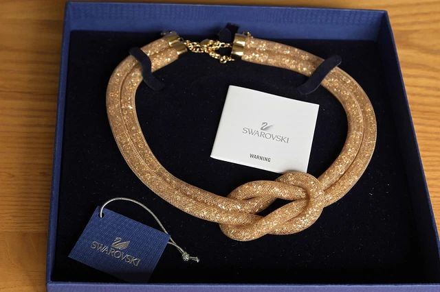SWAROVSKI STARDUST GOLD Crystal Double Knot Necklace Boxed