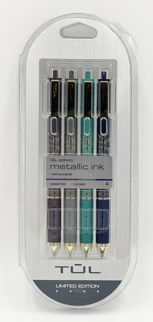 Limited Edition TUL Gel Pens, Med Pt 0.8 mm, Metallic ink, Feather Pattern, 4 ct