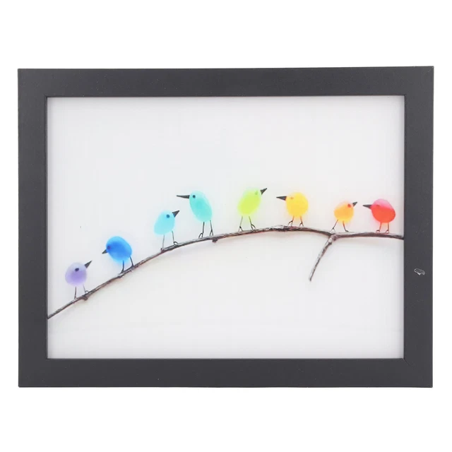 Sea Glass Bird Art Photo Frame 22x17cm Seaglass Colourful Birds Wall Decor Sea