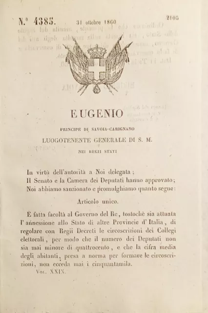 Decreto Eugenio - È fatta facoltà al Governo del Re - 1860