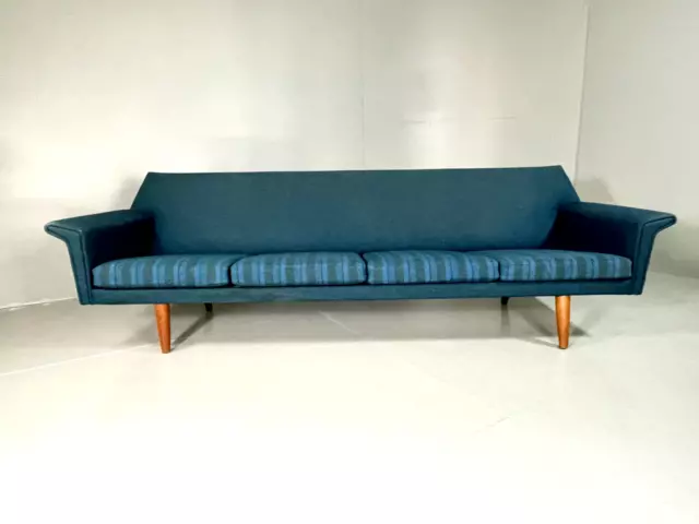 EB5703 Vintage Danish Four Seat 1960s Sofa, Blue Wool, Retro, MCM. M4SS 3