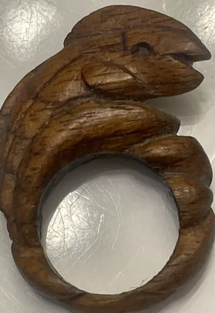 Vintage Hand Carved Wooden Fish Ring. Pinky Sz5. Fisherman Unique One Of A Kind