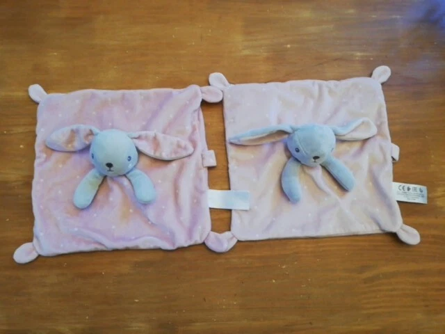 Lot De  2 Doudou Simba Nicotoy Lapin Plat Rose Gris Étoiles Pois  Blanc