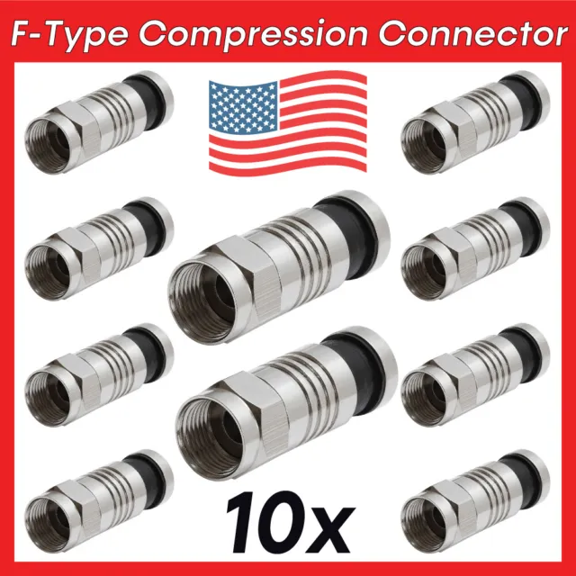10 Pack F-Type Compression Connector for RG6 Coax Cable 360º Radial Compression