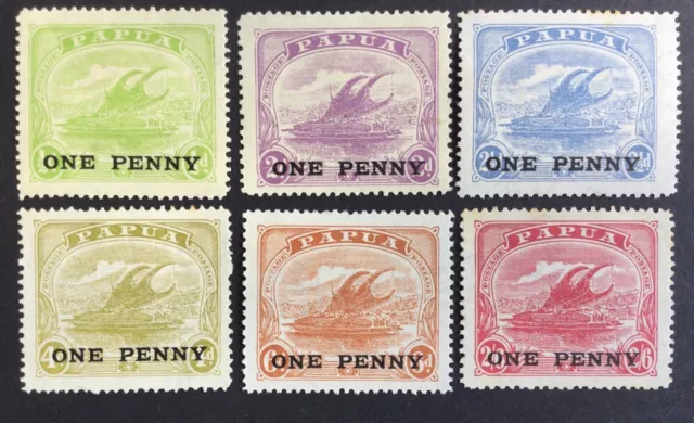 Papua  1917 Lakatoi Stamp set one colour Mint Set 1/2d-2/6 one Penny Surcharge