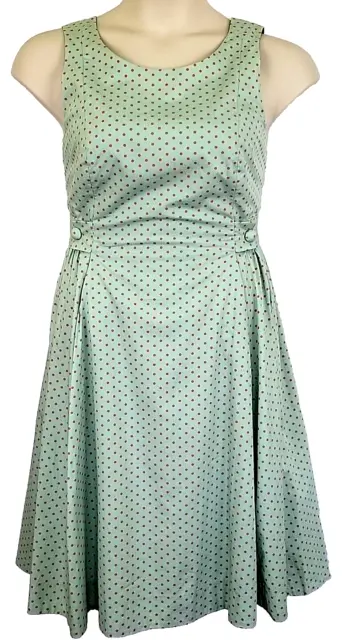 J. Peterman Dress 4 Green Red Polka Dot A-Line Sleeveless Knee Length Vintage