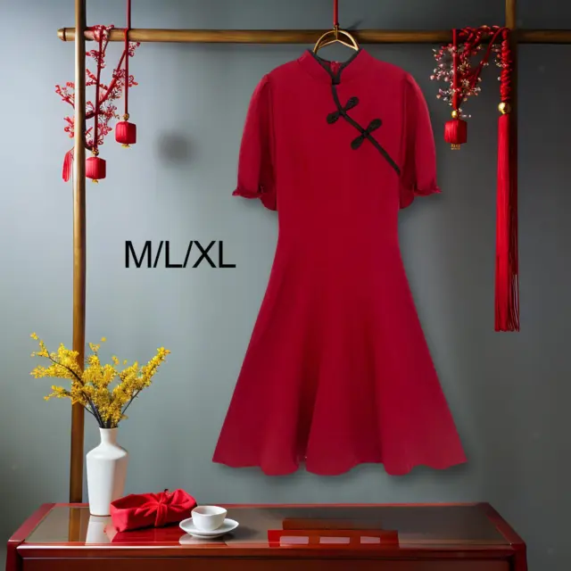 Robe smockée pour femmes, robe trapèze Cheongsam améliorée, robe mi-longue