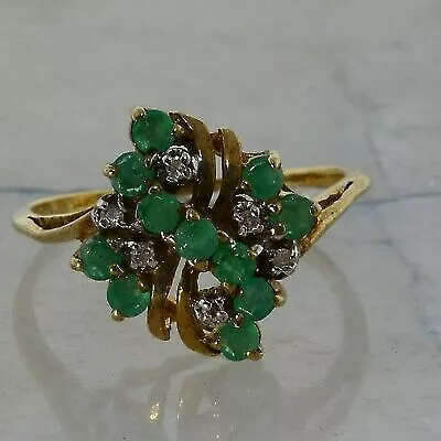 10K YELLOW GOLD Emerald and Diamond Wirework Ring Size 9.25 $295.00 ...