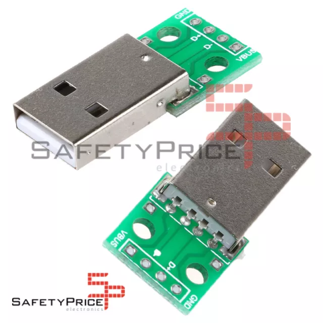 2x PCB Placa Adaptador Convertidor Conector Macho USB a Dip de 4 Pines 2.54 SP