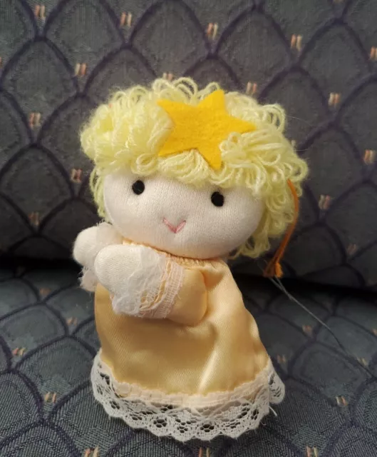 Vtg Plush Angel Ornament Stuffed Doll Russ Berrie Christmas Blonde Wings Lace