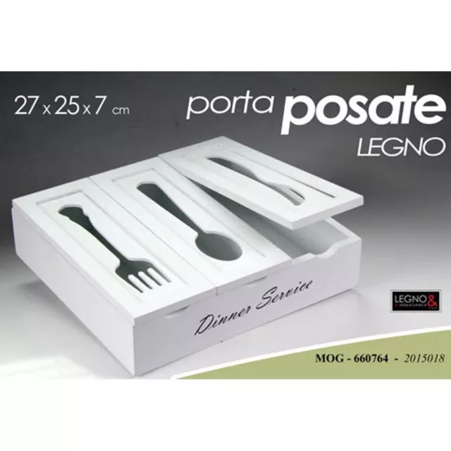 Portaposate Cucina 3 Scomparti in Legno Bianco Porta Posate da Cassetto Shabby 2