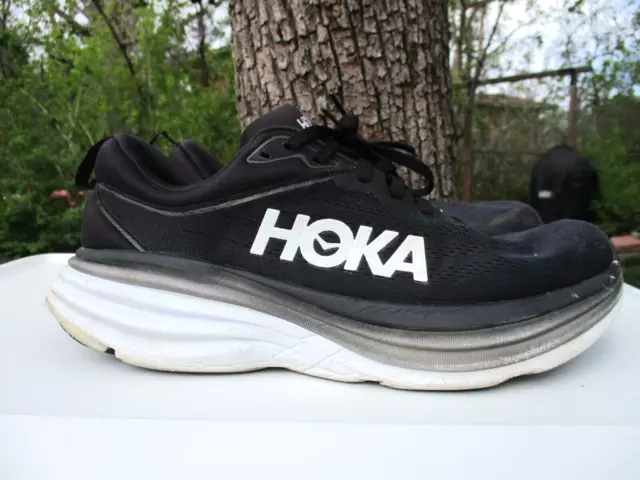 HOKA ONE ONE Bondi 8 Mens 10.5 D Black White Running Athletic Shoes ...