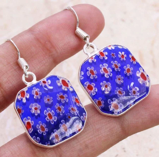 Dichroic Glass 925 Silver Plated Handmade Earrings of 1.5" Ethnic Gift