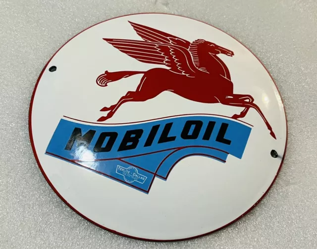 6 Inch Mobil Pegasus Dome  GASOLINE OIL PORCELAIN ENAMEL SIGN Oil Gas pump Plate