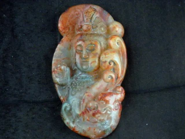Excellent Chinese Old Jade Hand Carved *KwanYin W/Dragon* Pendant AA083