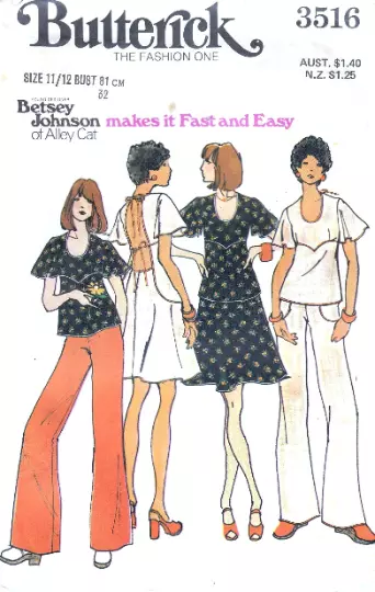 Butterick 3516 Betsey Johnson Alley Cat 70s top pants & skirt pattern 32" bust