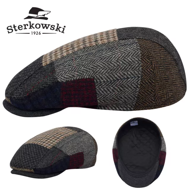 Sterkowski DANNY BOY Wool Flat Cap Gatsby Driving Newsboy Patchwork Ivy League