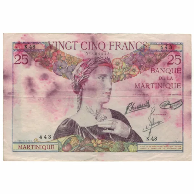 [#129509] Martinique, 25 Francs, 1945, K.48, VF(20-25), KM:12